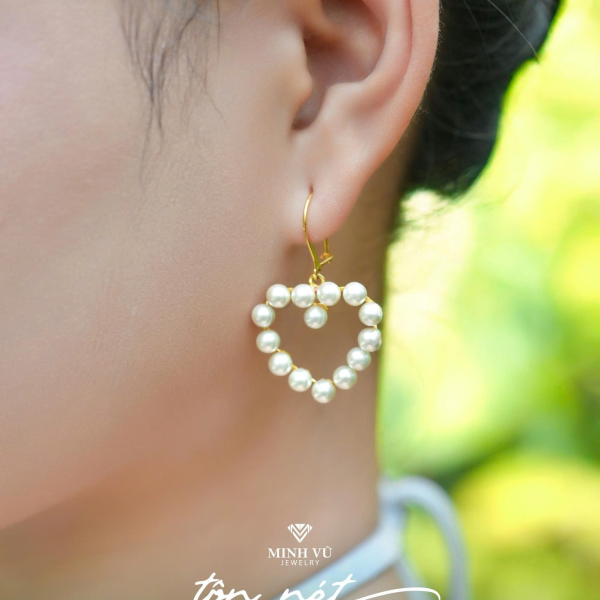Bông Tai Trái Tim Ngọc Trai